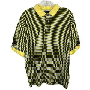Bolle Polo Shirt Mens Sz‎ M Yellow Navy Blue Striped Cotton Short Sleeve Golf